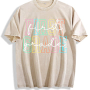 First Grade Teacher Vintage Washed T-Shirt in Beige