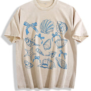 Seashell Coquette Beach Vintage Washed T-Shirt in Beige