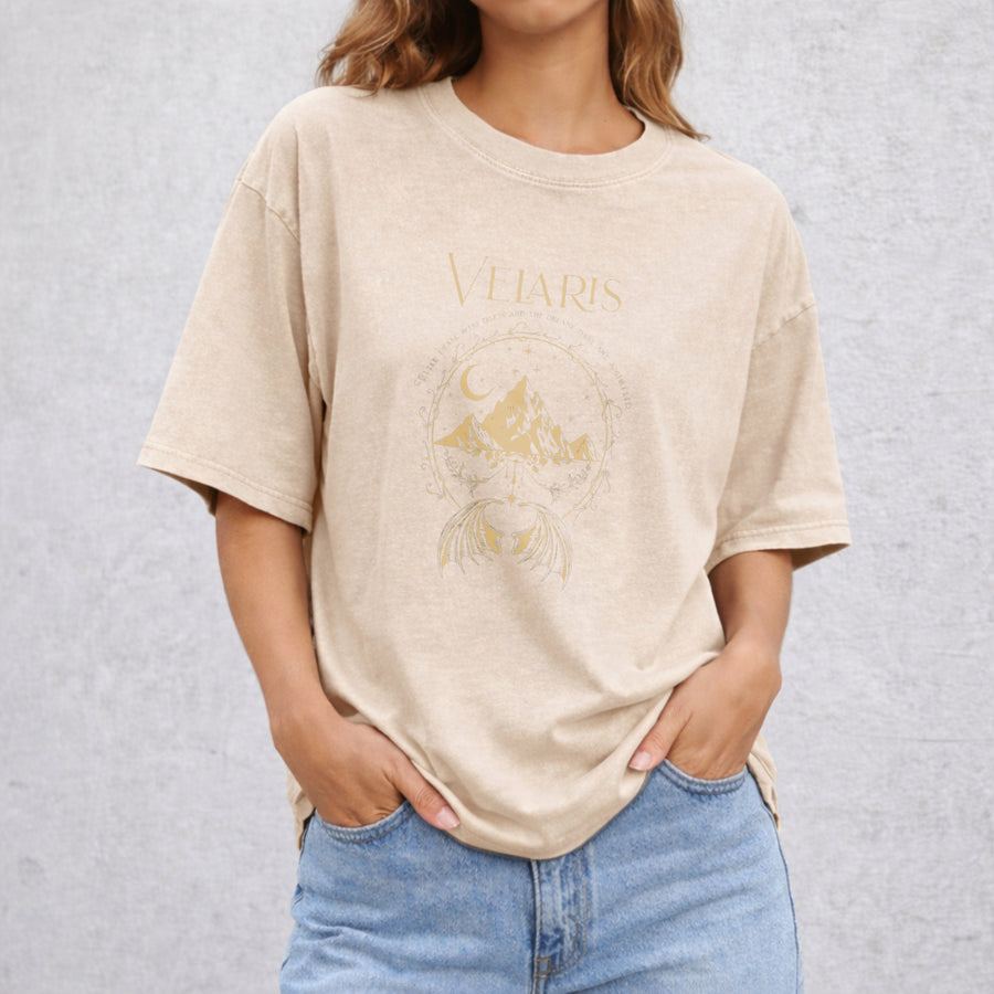 Velaris The Night Court Acotar 2 Sided vintage washed oversized T-shirt in Beige