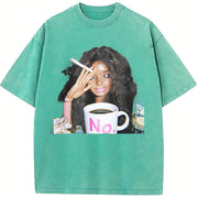 No Mug Woman Meme Vintage Washed T-Shirt in Blue