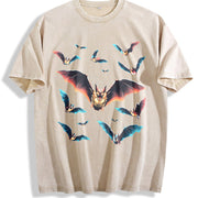 Bats Y2k Retro Gothic Bat Vintage Washed T-Shirt in Beige