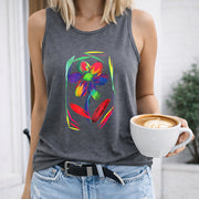 Tank Vibrant Floral Women's Color Cotton Tank Top in Gray
