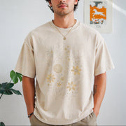 Christian Cross Floral Faith Vintage Washed T-Shirt in Beige