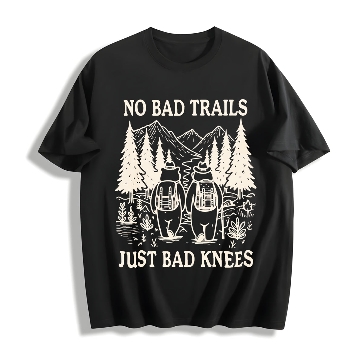 No Bad Trails Just Bad Knees Cotton T-Shirt in Black