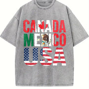 CAN MEX USA Country Flag Letter Sleeveless Tank Vintage Washed T-Shirt in Gray
