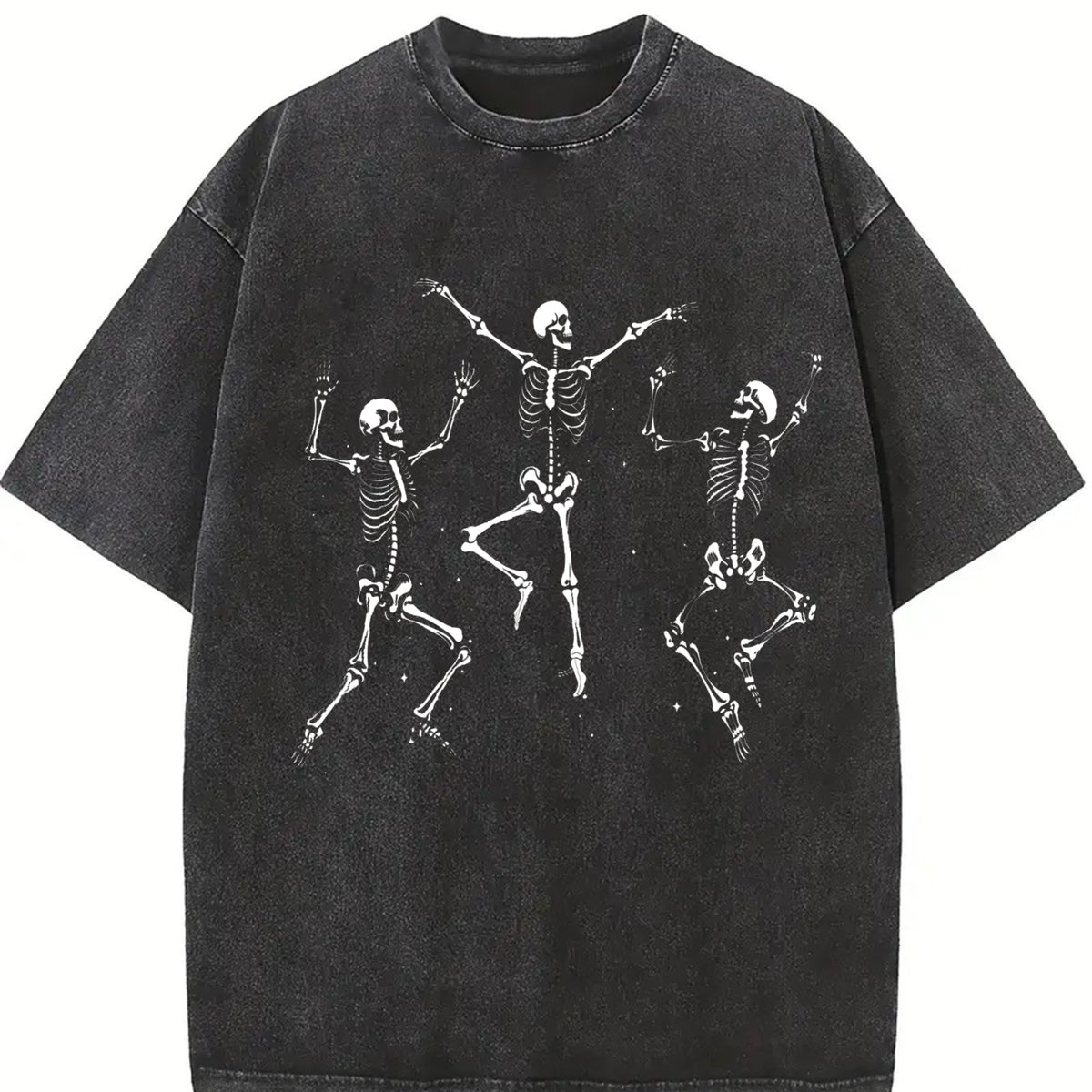 With Retro Dancing Skeletons Vintage Washed T-Shirt in Black