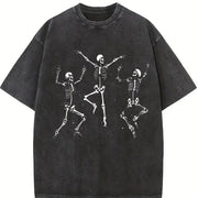 With Retro Dancing Skeletons Vintage Washed T-Shirt in Black