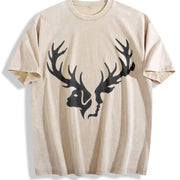 Effortless Chic Urban Explorer Statement: Two Deer Heads Vintage Washed T-Shirt in Beige