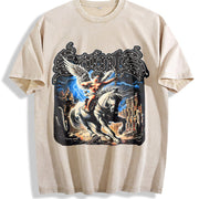 Saints Angel on Horse Tank Vintage Washed T-Shirt in Beige