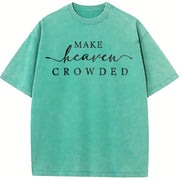 Religious Make Heaven Crowded Vintage Washed T-Shirt in Blue