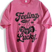 Feeling Lucky Retro 777 Slot Machine Cherry Vintage Washed T-Shirt in Red