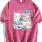 Keep It 100 the Land the Seas the Skies WDW Vintage Washed T-Shirt in Red