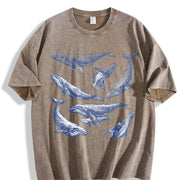 Whale 90s Tattoo Retro ® Y2k Ocean Humpback Whale Vintage Washed T-Shirt in Brown