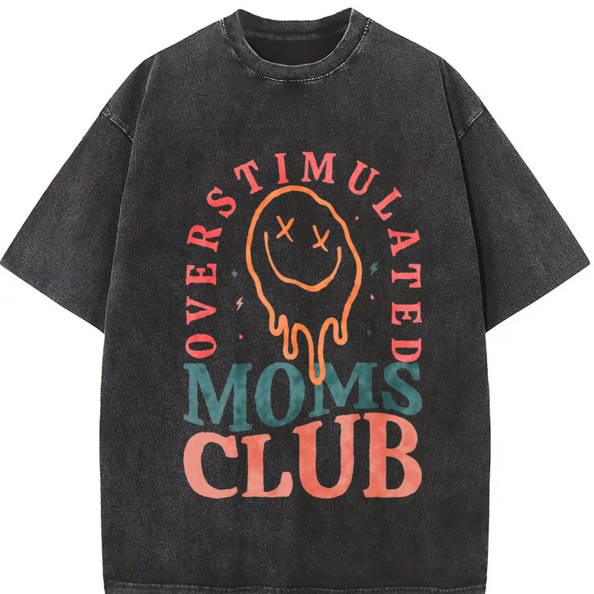 Overstimulated Moms Club Vintage Washed T-Shirt in Black
