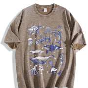 Sea Animal 90s Retro Vintage Washed T-Shirt in Brown