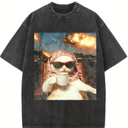 230gsm Retro & Letter Layerable Vintage Washed T-Shirt in Black