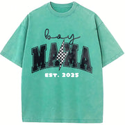 Boy Mom Custom Est Date New Mama Lighting Bolt First Time Vintage Washed T-Shirt in Blue