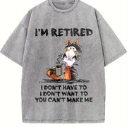 Ladies' with Cartoon Coffee Donkey Retired Vintage Washed T-Shirt in Gray