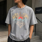 Mountain Heart Retro Camping Vintage Washed T-Shirt in Gray