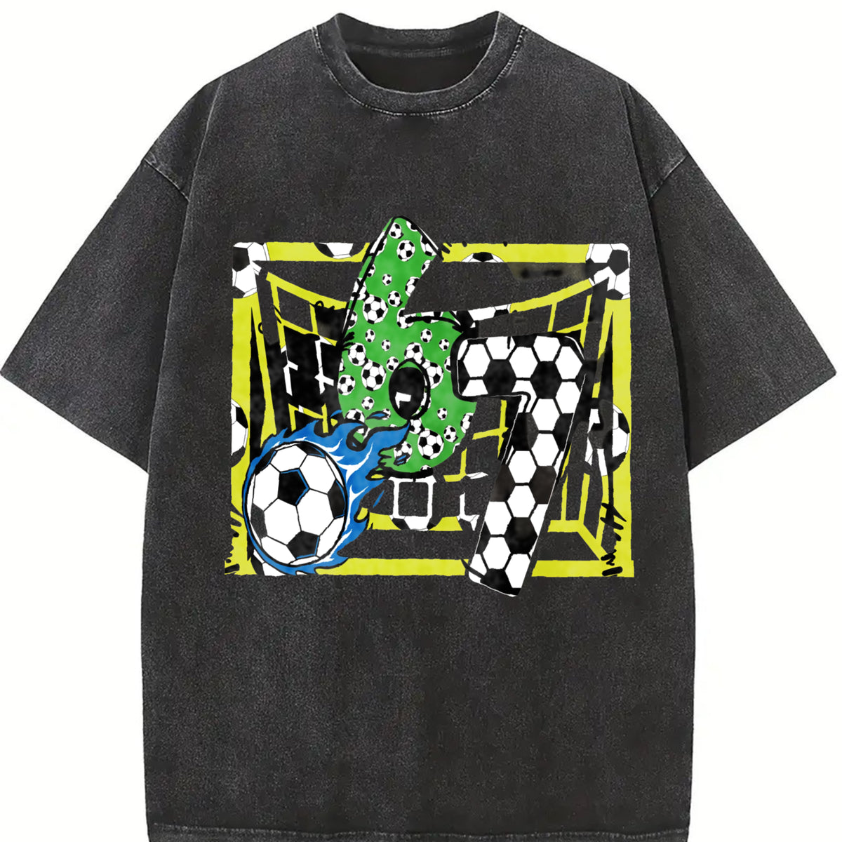67 Soccer Vintage Washed T-Shirt in Black