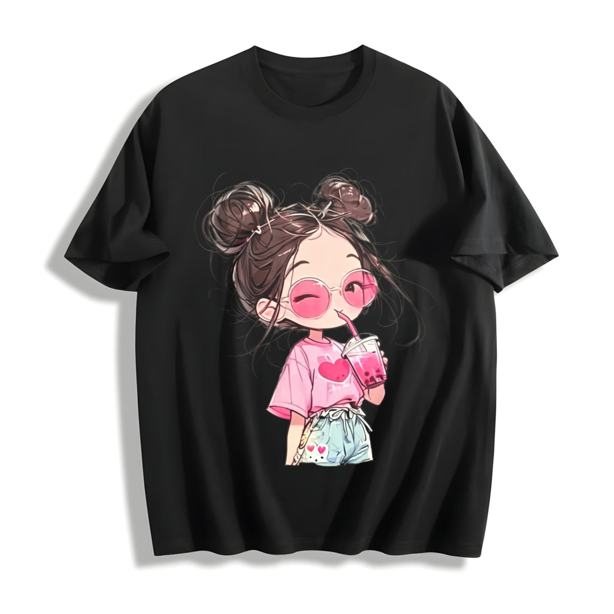 Premium Colorful Cartoon Cotton T-Shirt in Black
