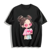 Premium Colorful Cartoon Cotton T-Shirt in Black