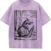Retro Medieval Snail Rider Vintage Washed T-Shirt in Purple