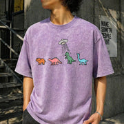 UFO Dinosaur Retro Vintage Washed T-Shirt in Purple