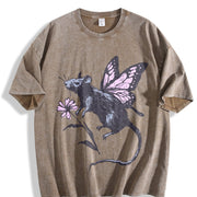 Rat Butterfly Wings Vintage Washed T-Shirt in Brown