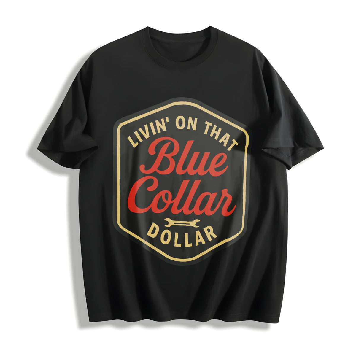 Living on That Blue Dollar Western Cowboy Western Blue Cotton T-Shirt in Black