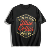 Living on That Blue Dollar Western Cowboy Western Blue Cotton T-Shirt in Black
