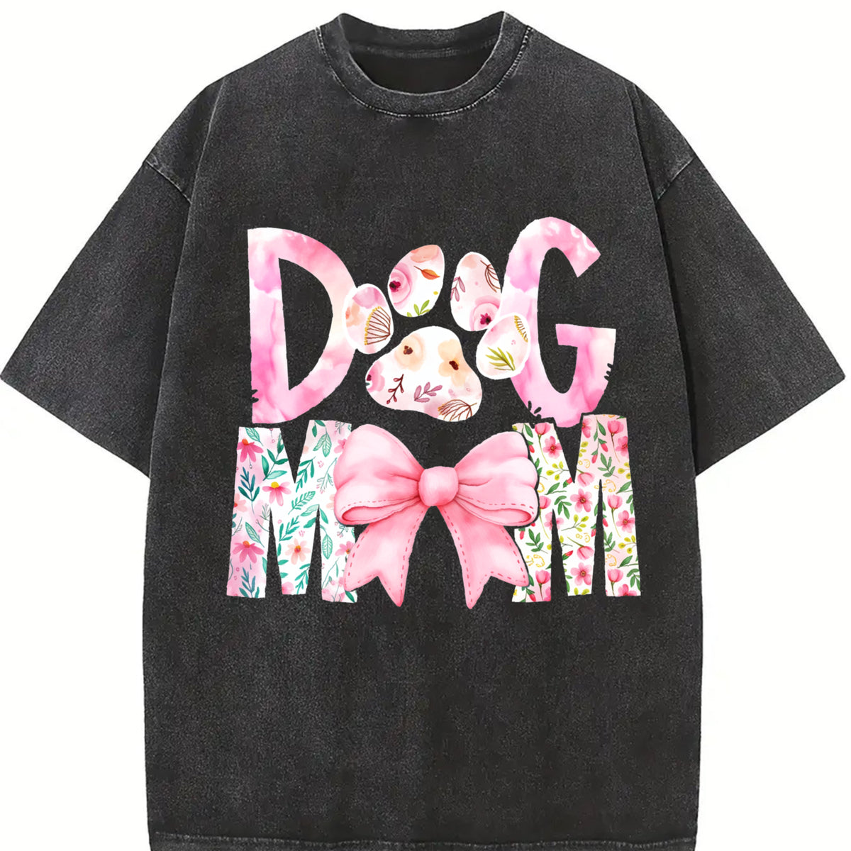 Dog Mama Dog Mom Vintage Washed T-Shirt in Black