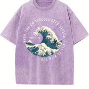 Japanese Great Wave Off Kanagawa Vintage Washed T-Shirt in Purple