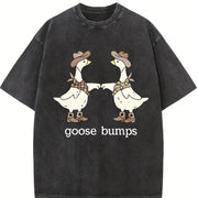 Goose Bumps Western Silly Goose Lover Goose Couple Vintage Washed T-Shirt in Black