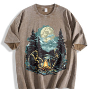 Retro Bigfoot and Alien 90s Vintage Washed T-Shirt in Brown