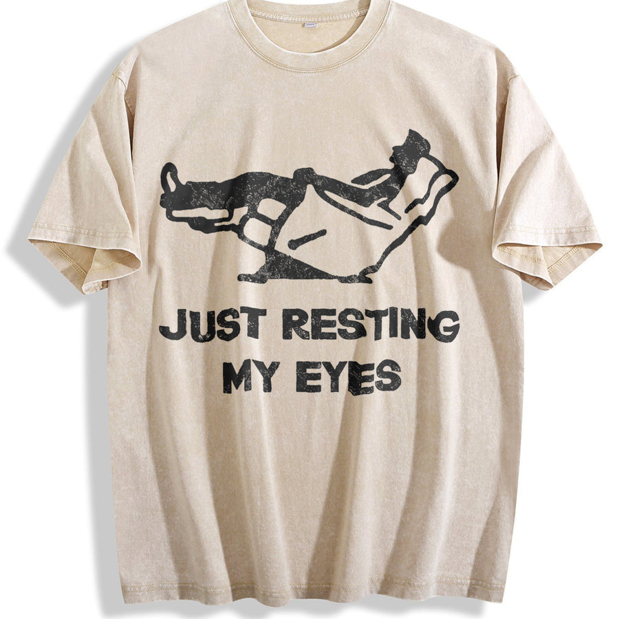 Just Resting My Eyes Sarcastic for Dad Joke Classic Dad Vintage Washed T-Shirt in Beige