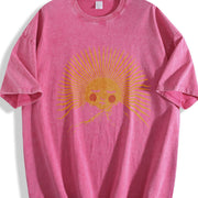 Smiling Sun and Mountain Vintage Washed T-Shirt in Red