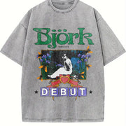 Y2k Bjork Debut Vintage Washed T-Shirt in Gray