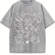 Retro Geese in Space 90s Vintage Washed T-Shirt in Gray
