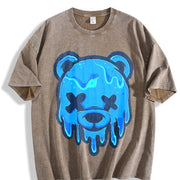 Drippy Blue Bear Two Piece Set Vintage Washed T-Shirt in Brown