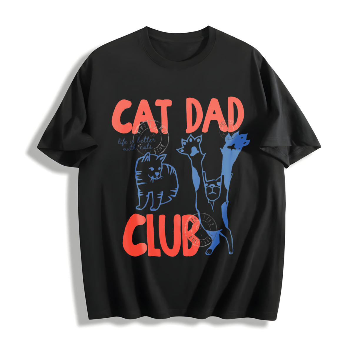 Cat Dad Cat Lover Cotton T-Shirt in Black