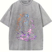 Lightning Horse 90s Vintage Washed T-Shirt in Gray