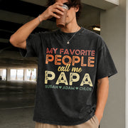Grandpa with Grandkids Names Vintage Washed T-Shirt in Black