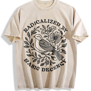 Radicalized By Basic Decency Floral Social Justice vintage washed oversized T-shirt in Beige