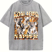 Koalafied Napper Meme Retro Vintage Washed T-Shirt in Gray