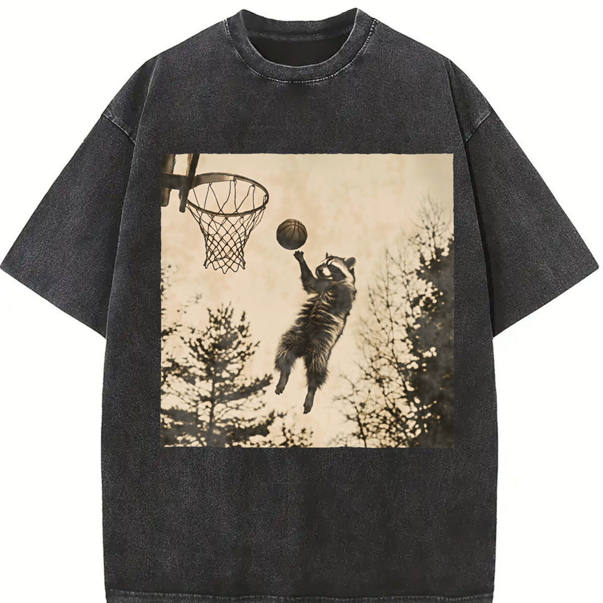 Basketball Cat Vintage Washed T-Shirt in Black