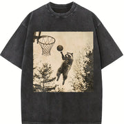 Basketball Cat Vintage Washed T-Shirt in Black