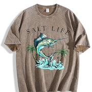 Saltwater Fishing Tank Vintage Washed T-Shirt in Brown