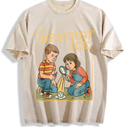 Let’s Destroy ICE Retro Protest Satirical vintage washed oversized T-shirt in Beige