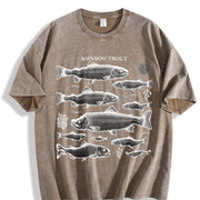 Rainbow Trout Fish 90s Vintage Washed T-Shirt in Brown